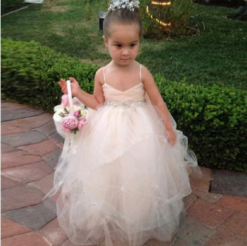 Tulle Beading Spaghetti Straps Bowknot Flower Girl Dresses, Lovely Tutu Dresses, FGS006 Tulle Beading Spaghetti Straps Bowknot Flower Girl Dresses, Lovely Tutu Dresses, FGS006