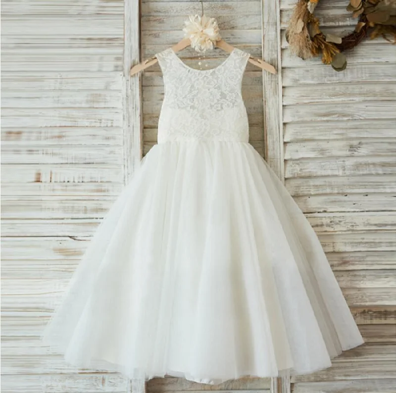 Lovely Princess Off White Lace Tulle Sleeveless Round Neck Flower Girl Dresses, FGS035 Lovely Princess Off White Lace Tulle Sleeveless Round Neck Flower Girl Dresses, FGS035