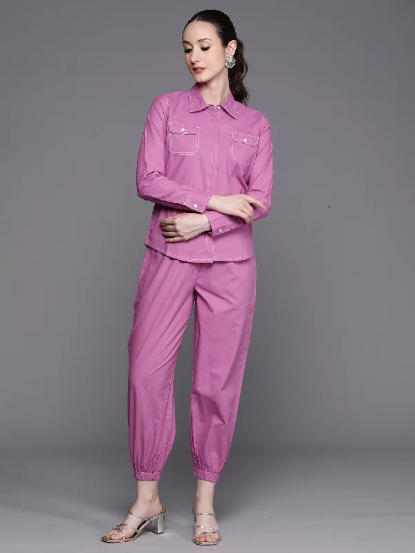 Women's Lavender Solid Smart Casual Straight  Kurta Trousers Set - Indo Era Trousers Denim Blue