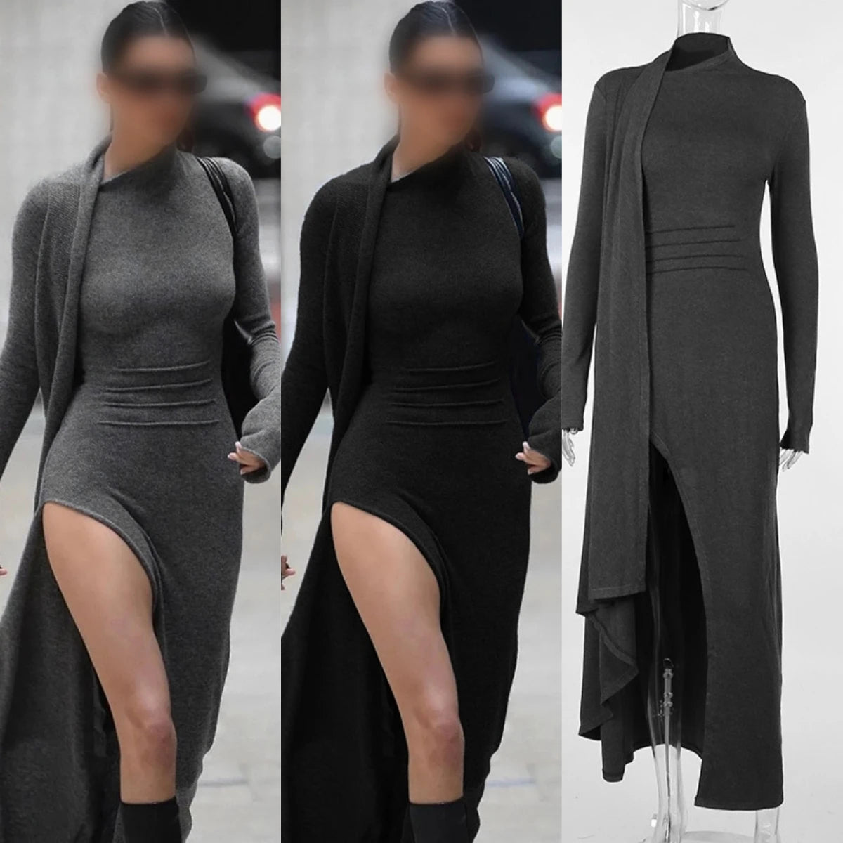 JY23546 knitted long sleeve sexy split Ken bean with the same style slim dress ins autumn Spice Girl dress JY23546 knitted long sleeve sexy split Ken bean with the same style slim dress ins autumn Spice Girl dress