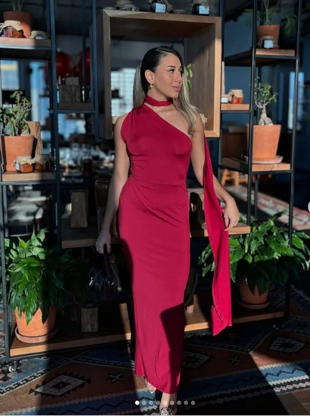 Sexy Sheath Long Prom Dress,Burgundy One Shoulder Evening Gown Y8214
