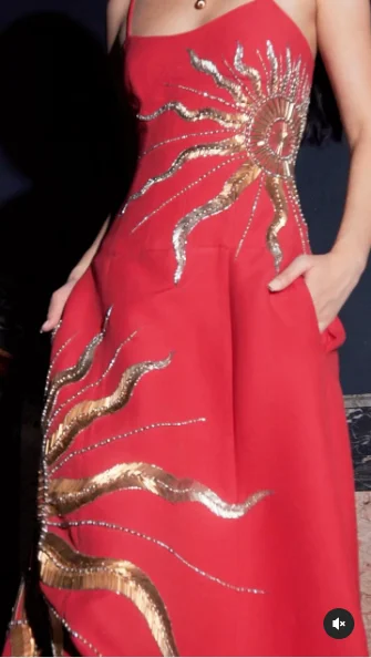 Luxury Red Satin Gold Sequins Prom Dress,Formal Evening Dress Y8200
