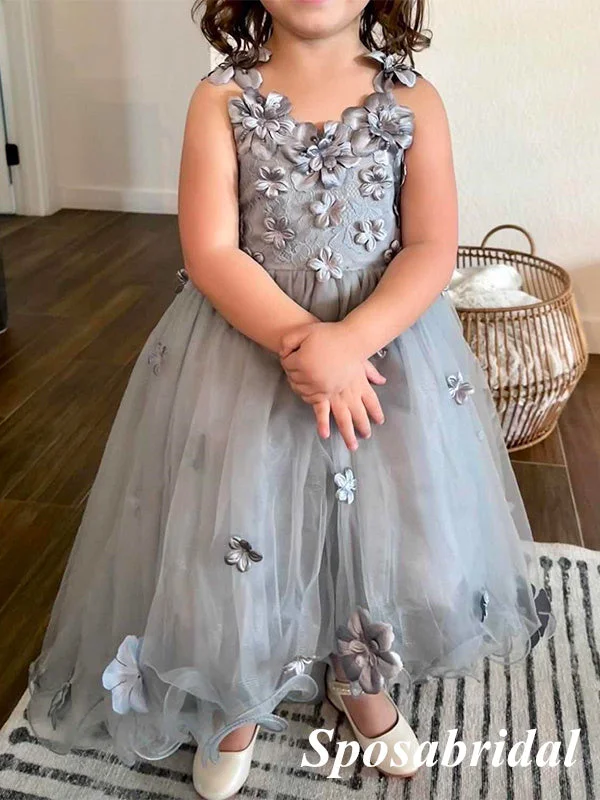 Spaghetti Straps Little Wedding Guest Tulle Unique High-Low Flower Girl Dresses, FG1456 Spaghetti Straps Little Wedding Guest Tulle Unique High-Low Flower Girl Dresses, FG1456