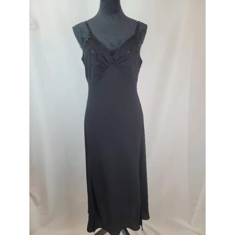 Vtg Jones New York Womens Strappy Beaded Evening Gown Dress  90s Y2K Black Sz 10