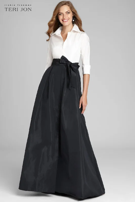 3/4 Sleeve Taffeta Shirt Waist Color Block Gown Casual Formal Business