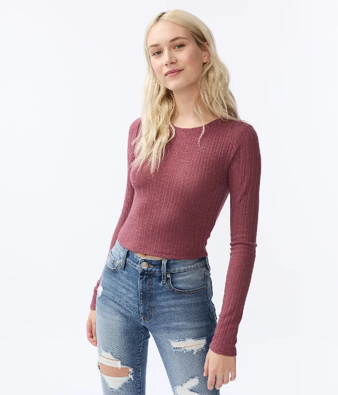 Aeropostale Long Sleeve Air Softspun Cropped Shrunken Tee Cashmere Blend Cotton Blend Poly Blend