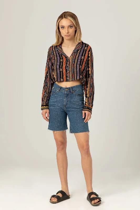 Back Lace Cropped Shirt | Arabian Print Modern Contemporary Chic