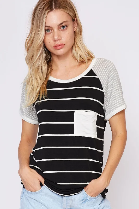 Basic Striped Baseball Tee Elasticated Padded Insulated