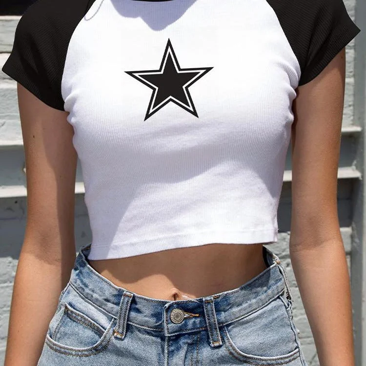 Five-pointed Star Crop Top T-shirt Anti-Pilling Machine Wash Handmade