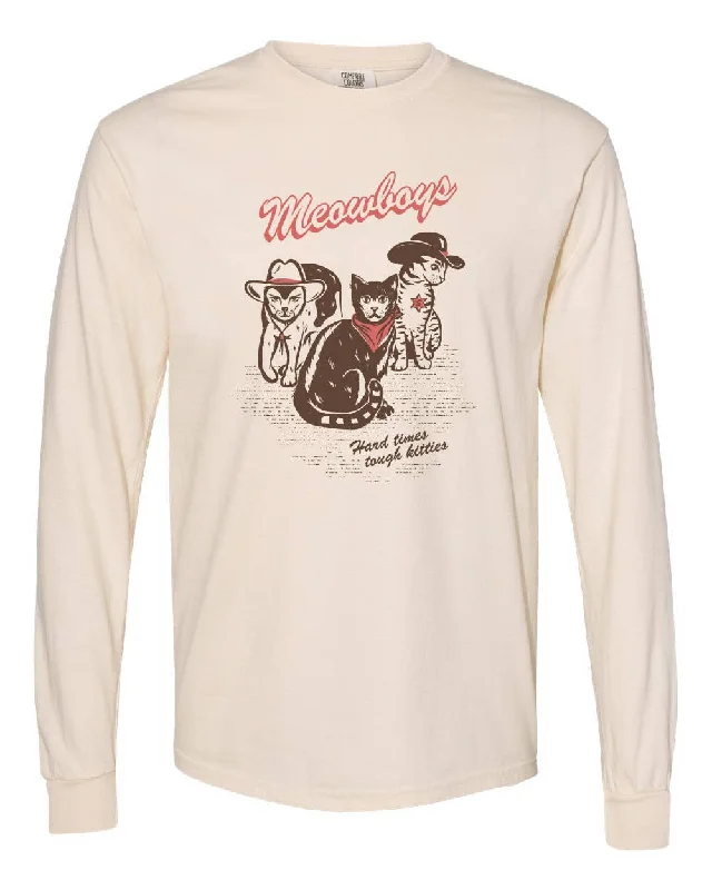 Meowboys Western Long Sleeve Tee Basic T-Shirt Crew Neck Short Sleeve