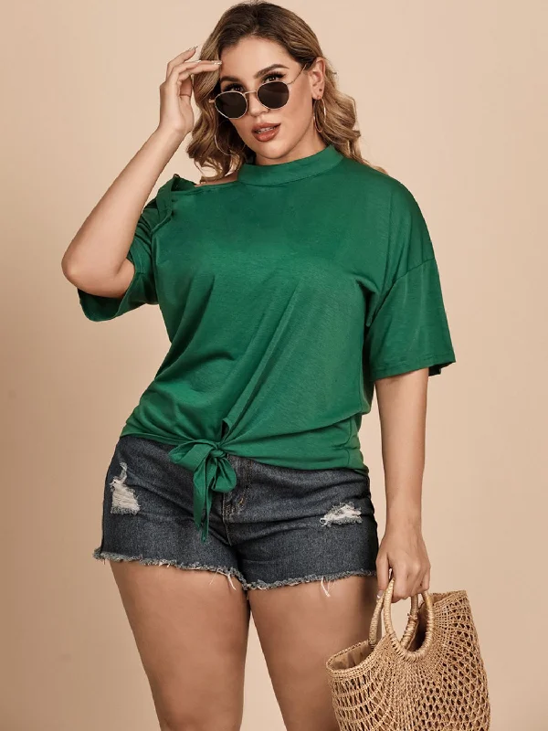 Plus Size Tied Cold-Shoulder Tee Shirt Beaded Sequined Faux Fur