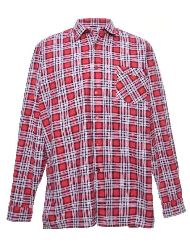 Red & Blue Checked Flannel Shirt - M Handmade Hand-knitted Hand-woven