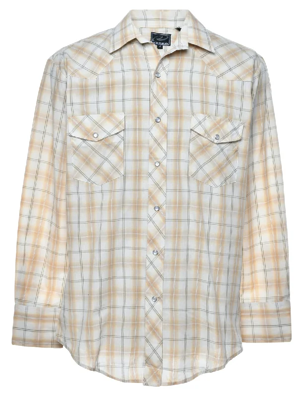 Roper Grey & Cream Long Sleeved Checked Shirt - L Satin Blend Silk Blend Wool Blend