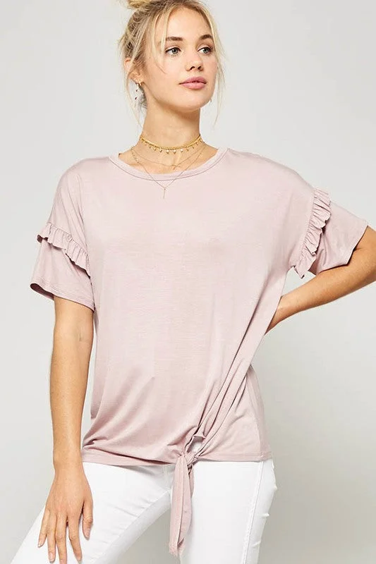 Ruffle Sleeve Rose Tee Chenille Brocade Lace