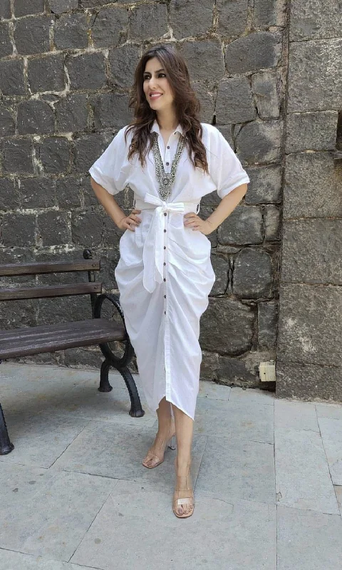 White Shirt Gown With Belt Oversized T-Shirt Spandex breathable