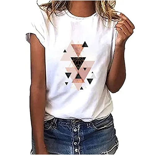 Women Tops Sale , Ladies Party Geometric Graphic Print Harajuku Female Round Neck Loose T-Shirt UK Stock 7-10 Days Striped Floral Plaid