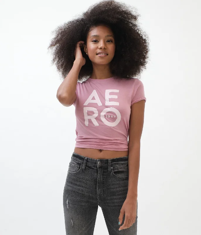 Aeropostale Aero 1987 Foil Graphic Tee*** Spandex Blend Rayon Blend Denim Blend