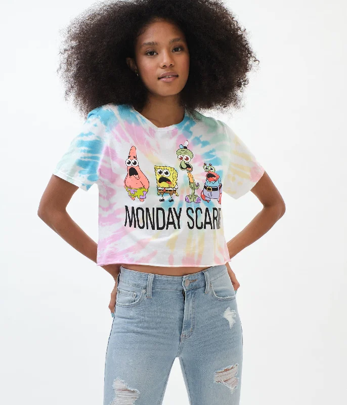 Aeropostale SpongeBob Monday Scaries Tie-Dye Graphic Tee Mesh Blend Leather Blend Suede Blend