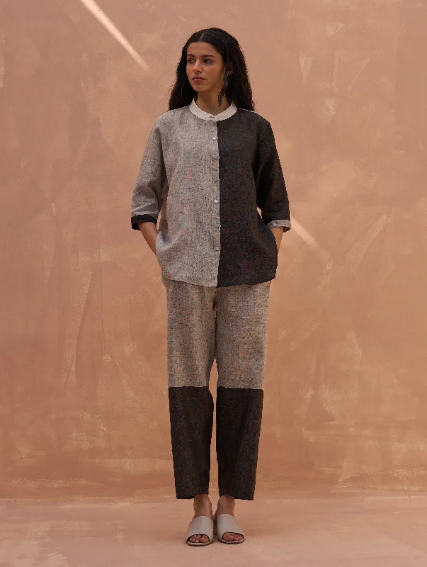 Ann Color-Blocked Shirt - Charcoal Welt Pockets Slit Pockets