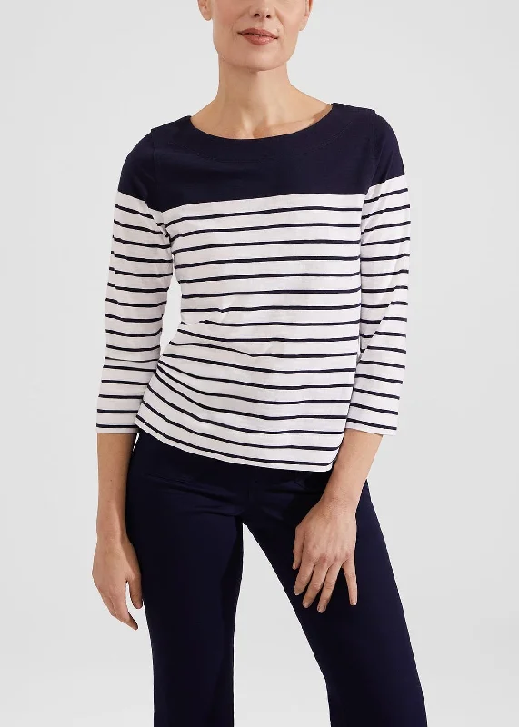 Avia Striped T-shirt 0124/2915/1144l00 White-Navy Welt Pockets Slit Pockets