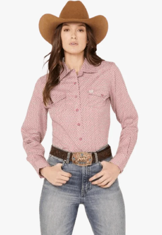 Cinch Womens Geo Print Long Sleeve Western Snap Shirt Mesh Blend Leather Blend Suede Blend