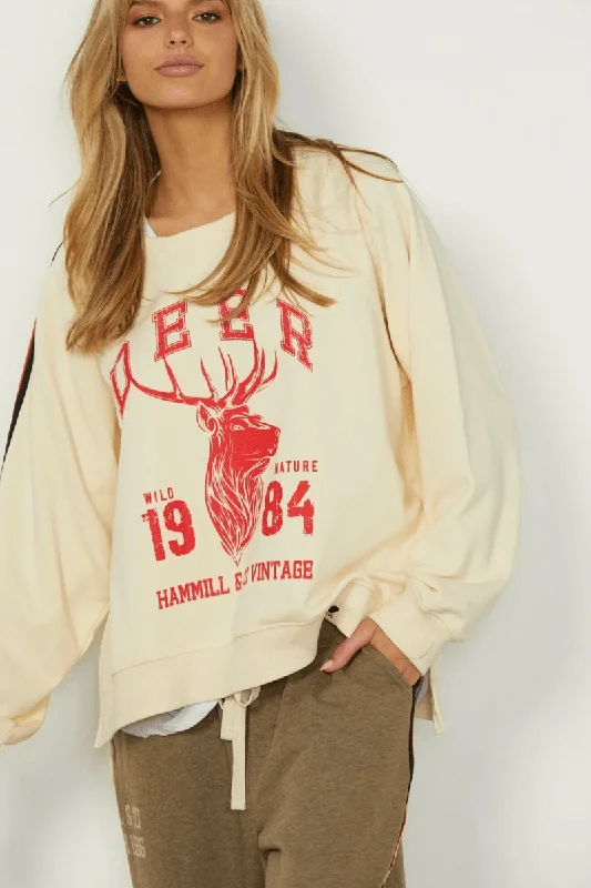 Hammill & Co Wild Deer Vintage Sweat Shirt Natural Silk Blend Satin Velvet