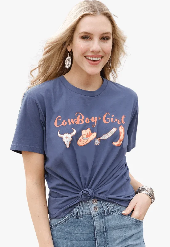 Cruel Girl Womens Cowboy Girl T-Shirt Cotton Fabric Linen Fabric Terry Fabric