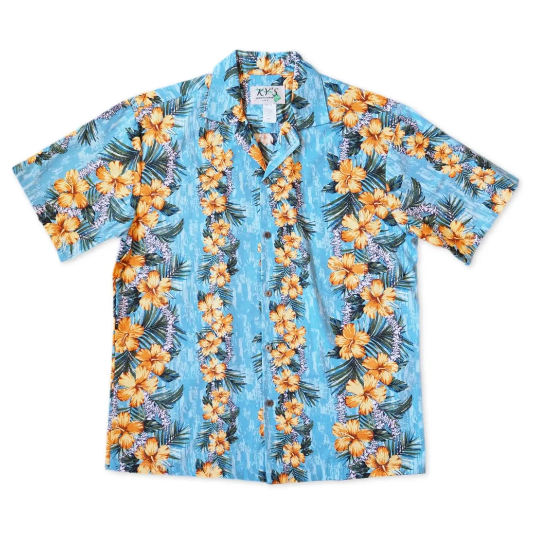 Flourish Blue Hawaiian Cotton Shirt Beaded Sequined Faux Fur