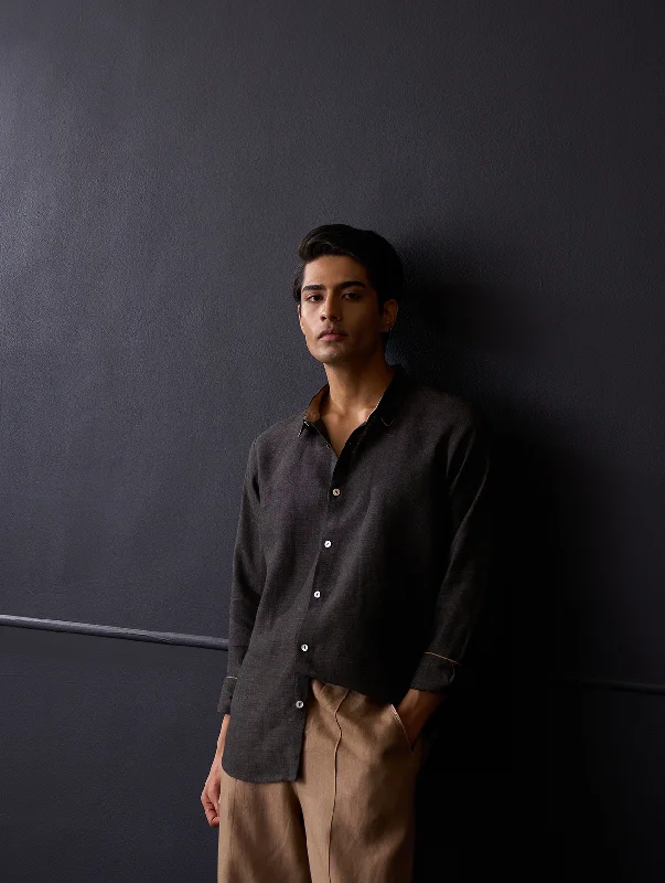 Koji Linen Shirt - Charcoal Front Pockets Side Pockets Patch Pockets