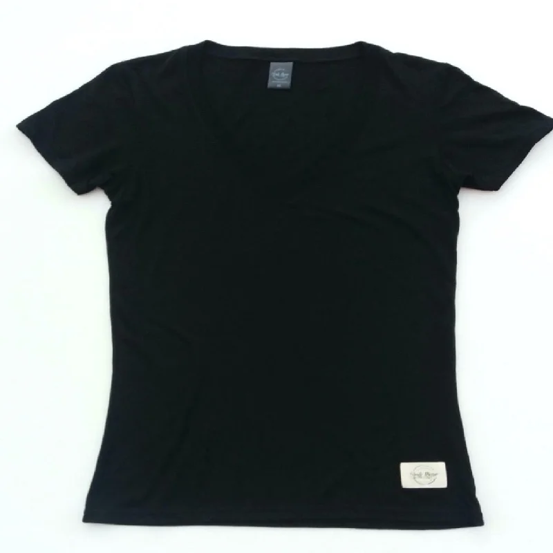 Ladies V neck Bamboo T-shirt Black Zippered Front Buttoned Front Snap Front