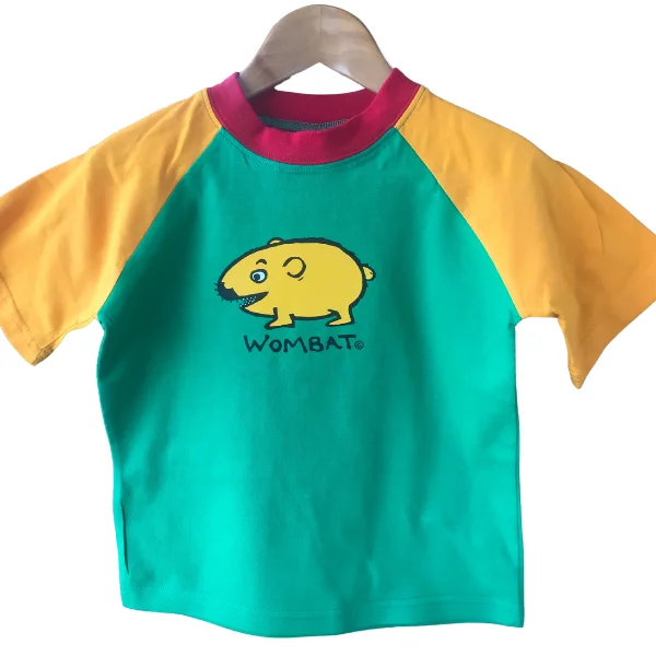 Wombat T Shirt Contrast 100% Cotton T-Shirt - Wombat Emerald Green Sun Red Anti-Shrink Durable Soft