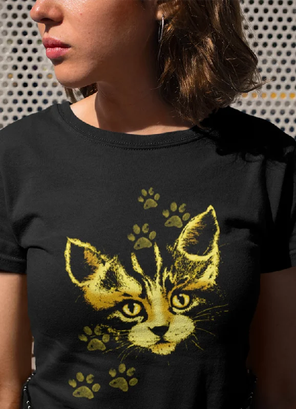 Paws Cat  Women T-shirt - Fair Trade Chenille Fabric Brocade Fabric Lace Fabric