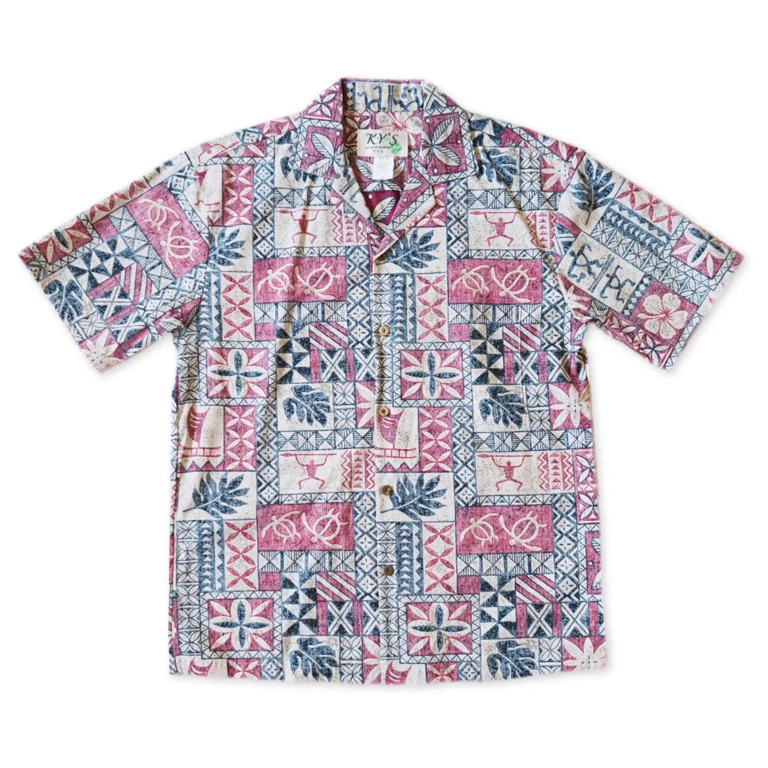 Puako Petroglyphs Red Hawaiian REVERSE Shirt Hooded Caped Shawl Collar