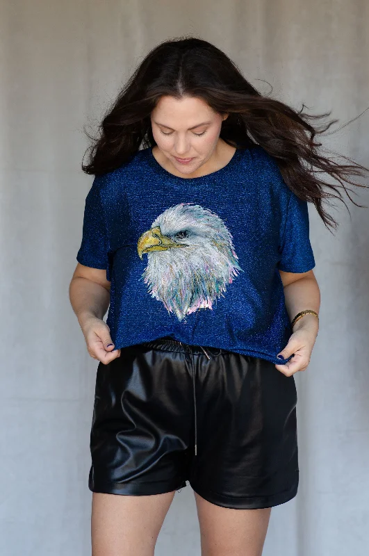 School Spirit Signature Blue Sparkle Mascot Tee EAGLES Modern Contemporary Chic