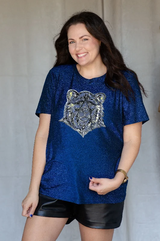 School Spirit Signature Sparkle Mascot Tee-Bears blue Polka Dot Checkered Tartan