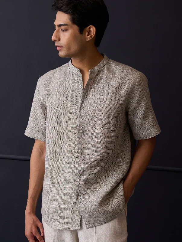 Taro Linen Shirt - Grey Front Pockets Side Pockets Patch Pockets