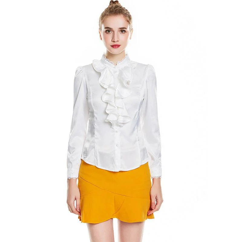 Women's Fashion Solid Color Long Sleeve Silk-like Shirt Satin Fabric Silk Fabric Chiffon Fabric