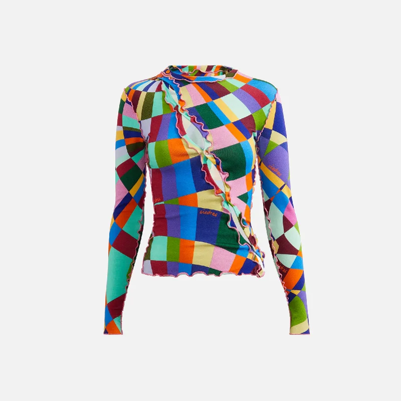 Siedres Exclusive Maddie Asymmetric Kaleidoscope Knit Shirt - Multi Zippered Buttoned Snapped