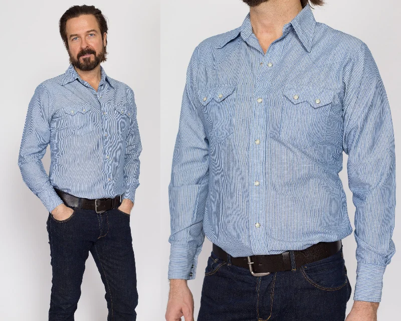 Medium 70s Dee Cee Pinstriped Pearl Snap Western Shirt Denim Fabric Leather Fabric Suede Fabric